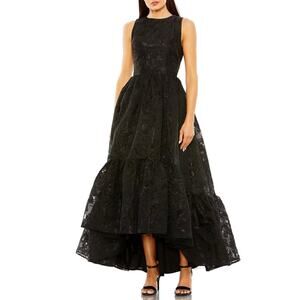 Mac Duggal 20714 High Low A-Line Evening Gown Metallic Black Size 4 Formal Dress